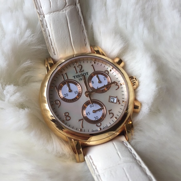 Tissot Accessories - Mother of Pearl Dial White Leather Ladies Watch